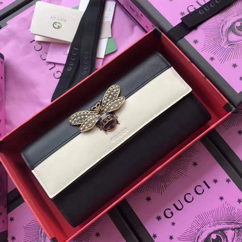 Replica Gucci 476079 Queen Women Leather Long Wallet White and Black