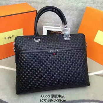 Replica 2017 New Gucci 3092 Men Leather Briefcase Black