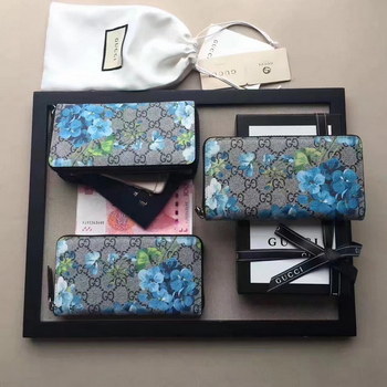 Replica Gucci GG Blue Blooms Zip Around Wallet