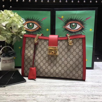 Replica Original Quality Gucci 479197 Padlock Medium GG Supreme Canvas Shoulder Bag Red
