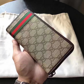 Replica Original Quaility Gucci 291105 GG Supreme Zipper Wallet Coffee