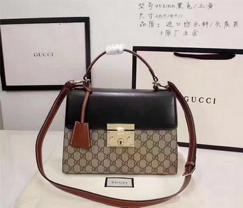 Replica Gucci 453188 Padlock GG Supreme Top Handle Bag Black and Coffee