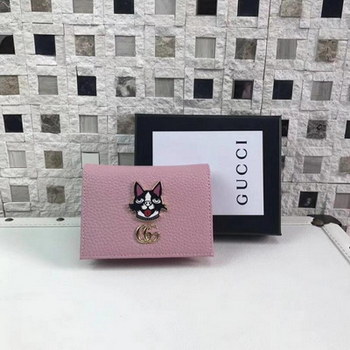 Replica Gucci 499325 Leather Card Case with Bosco Pink Leather