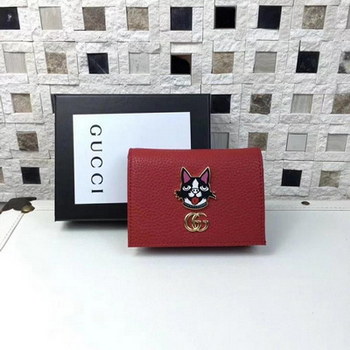 Replica Gucci 499325 Leather Card Case with Bosco Red Leather