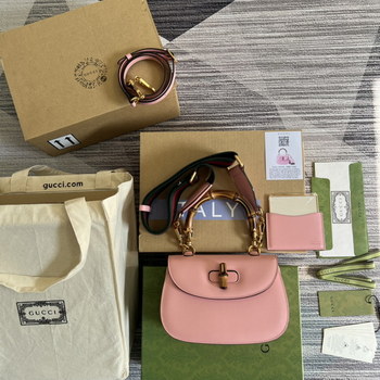 Replica Replica Gucci Small Top Handle Bag with Bamboo Pink 675797 High End