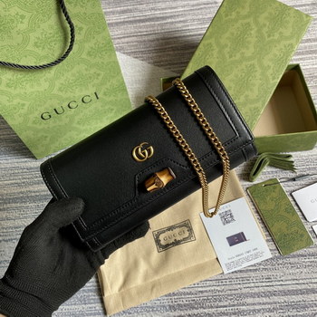 Replica Replica Gucci 658243 Diana Chain Wallet with Bamboo Black Leather