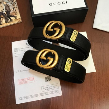 Replica Cheap Replica Gucci Reversible Men Leather Belt GG Black Width 38cm With Gold Buckle 114