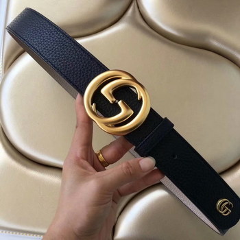 Replica Cheap Replica Gucci Men Leather Belt Black Width 38cm With Gold Buckle 078