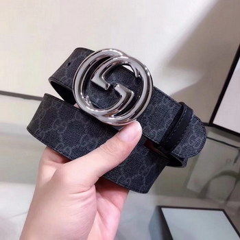 Replica Replica Cheap Gucci Men Leather Black Belt Width 38cm With Silver Buckle 058