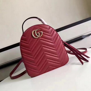 Replica Top Quality Gucci 476671 GG Marmont Quilted Leather Backpack Red