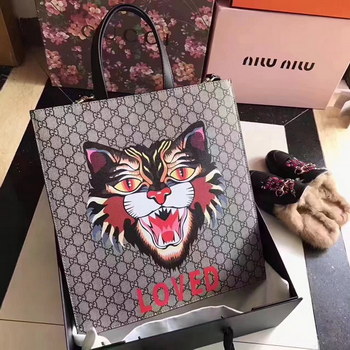 Replica Gucci 450950 Angry Cat Print GG Supreme Tote Bag