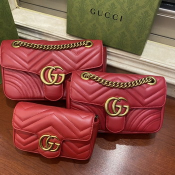 Replica Top Copy Gucci GG Marmont Matelasse Shoulder Bags 443497 446744 476433 Red Leather