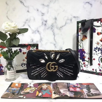 Replica Gucci ?443497 GG Velvet Marmont Small Chain Shoulder Bag Black