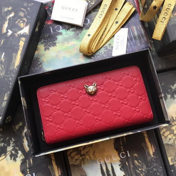 Replica Replica Gucci 548058 Signature Zip Around Women Wallet with Cat Red
