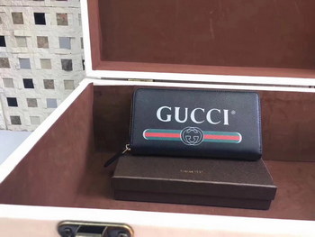 Replica Gucci 496317 Print Leather Zip Around Wallet Black