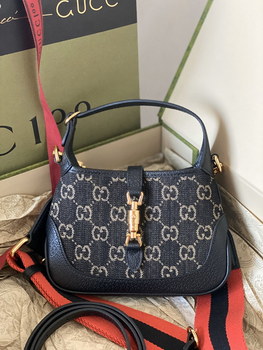 Replica Good Copy Gucci Jackie 1961 Mini Shoulder Bag Black and Ivory GG Denim Jacquard
