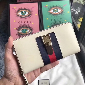 Replica Cheap Gucci 476083 Sylvie Leather Zip Around Women Wallet White