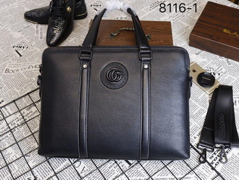 Replica Gucci 8116 1 Men Leather Briefcase Bag Black