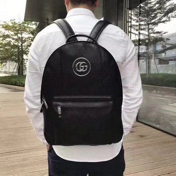 Replica Gucci Men Leather Backpack Black