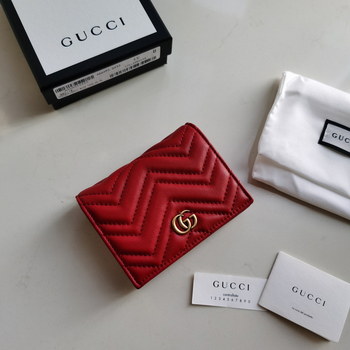 Replica Copy Gucci 466492 Women GG Marmont Card Case Wallet Red Matelasse Chevron Leather