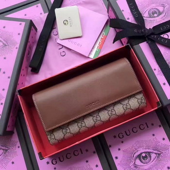 Replica Gucci 410100 Women GG Supreme Wallet Brown Leather