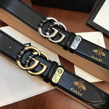 Replica Cheap Replica Gucci Reversible Men Leather Belt GG Black Width 38cm With Silver Buckle 112