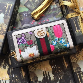 Replica Original Copy Gucci 523154 Ophidia GG Flora Zip Around Wallet