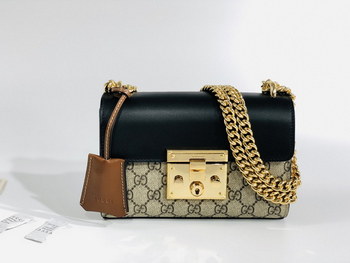 Replica 2022 New Gucci Padlock Small Berry Shoulder Bag GG Supreme Canvas 409487 Beige and Black