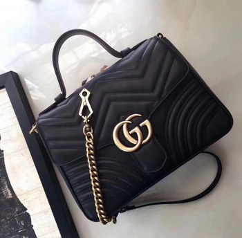Replica Gucci 498110 GG Marmont Small Top Handle Bag Hibiscus Black Leather