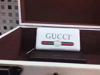 Replica Gucci 496317 Print Leather Zip Around Wallet White