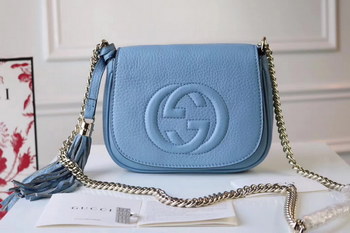 Replica Original Quality Gucci 323190 Flap Chain Leather Shoulder Bag Light Blue