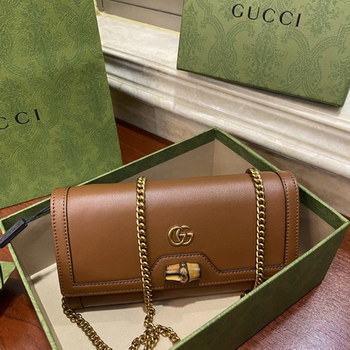 Replica New Style Gucci Diana Chain Wallet with Bamboo White Leather Economy Fake
