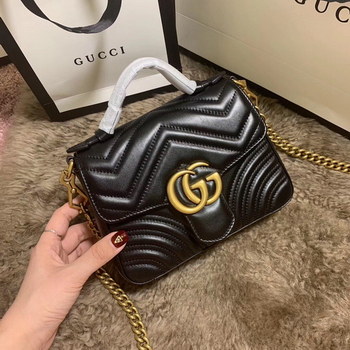 Replica Replica Gucci 547260 GG Marmont Mini Top Handle Bag Black Chevron Leather