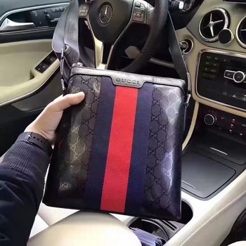 Replica Gucci 3119 3 Striped Men Leather Shoulder Bags Black