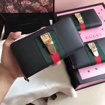 Replica Cheap Gucci 476083 Sylvie Leather Zip Around Women Wallet Black