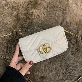 Replica New Replica Gucci 476433 Women Marmont Matelasse Leather Super Mini Bag White