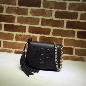 Replica Original Quality Gucci 323190 Flap Chain Leather Shoulder Bag Black