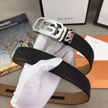 Replica Gucci Leather Blet 34cm With Silver Double G Buckle 006