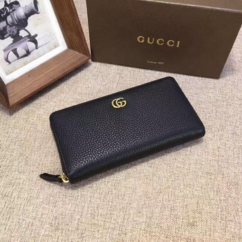 Replica Checap Gucci 456117 Women Leather Zip Around Wallet Black