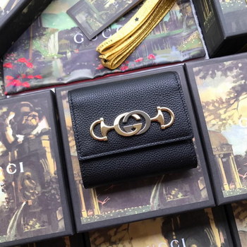 Replica Copy Gucci 573622 Women Zumi Grainy Leather Wallet Black