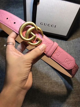 Replica Cheap Replica Gucci Women Leather Belt Pink Width 35cm With Gold Buckle 081
