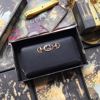 Replica Original Copy Gucci 570661 Zumi Grainy Leather Zip Around Wallet Black