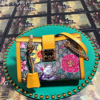 Replica Replica Gucci 498156 Women Padlock GG Flora Small Shoulder Bag Yellow