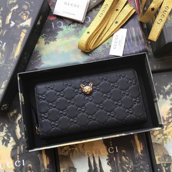 Replica Replica Gucci 548058 Signature Zip Around Women Wallet with Cat Black