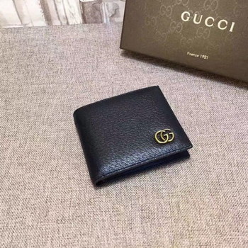 Replica Replica Gucci 428725 Men Leather Wallet Double G Black Leather Gold Toned Hardware