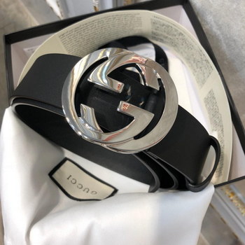 Replica Cheap Replica Gucci Men Leather Belt Black Width 38cm With Bronze Silver Buckle 091