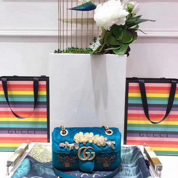 Replica Gucci ?446744 GG Marmont Embroidered Green Velvet Mini Bag