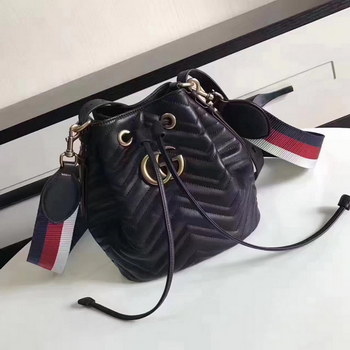 Replica Original Gucci ?476674 GG Marmont Quilted Leather Bucket Bag Black