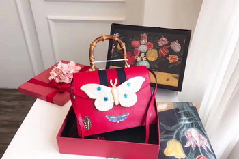 Replica Gucci 488691 Hibiscus Red Leather Medium Top Handle Bag