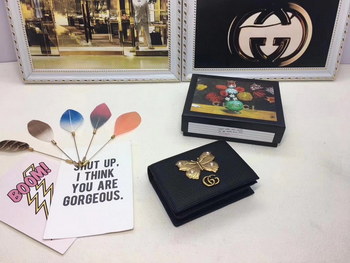 Replica Gucci 499361 Leather Card Case with Butterfly Black